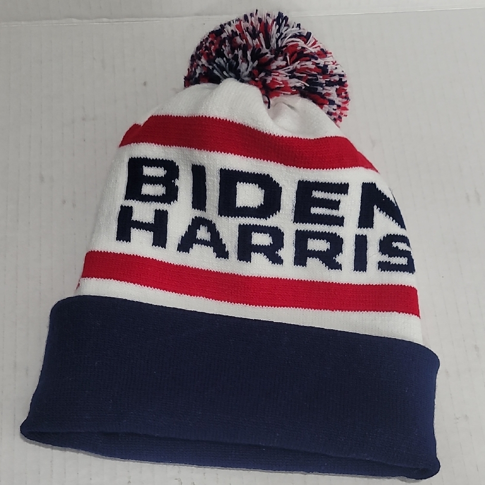 Biden Harris Pom-Pom Beanie - Navy, Red, White - image 1